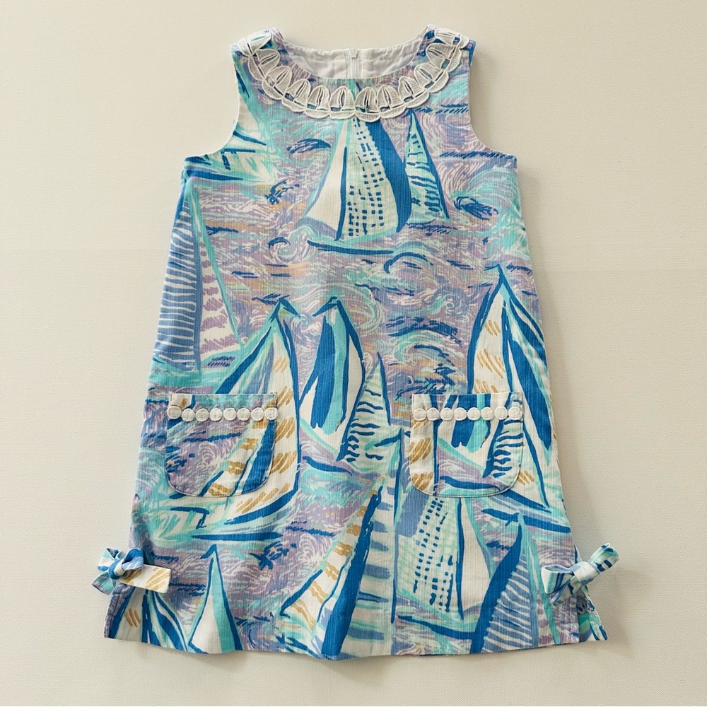Lilly Pulitzer Girls 6 Sailboat Nautical Shift Dress “Aboat Time” Spring Summer